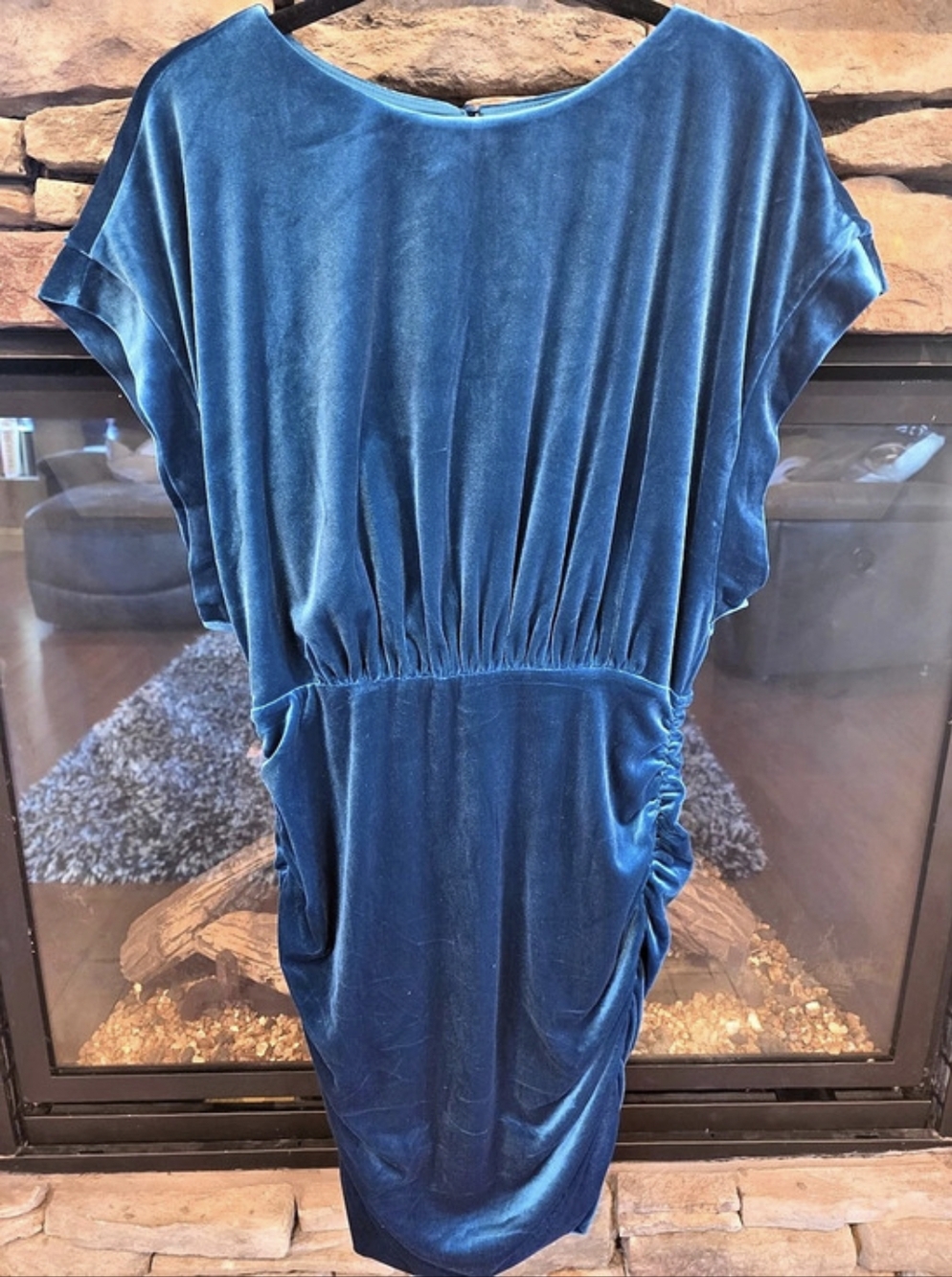 Wilfred Velvet Ruched Midi Dress in Blue Size Large Like New